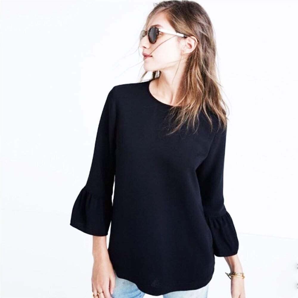 Madewell Bell Sleeve Black Top Size XS | Sleek & Swingy Crepe | Chic